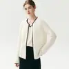 Sentido del diseño francés~Conjunto de dos piezas de punto de cachemira con cuello en V y ribete de contraste blanco, temperamento de nicho, top versátil para mujer