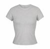 Yi Mengling mesma camiseta de algodão elástico de manga curta gola redonda slim feminina versão curta para mostrar o umbigo/versão normal preto branco cinza