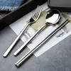 Estilo Coreano Colher Garfo Aço Inoxidável Cabo Longo Colher de Sopa para Adulto Garfo de Frutas Doméstico Garfo de Bife Colher Garfo Fofo Venda por Atacado Fábrica