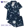 Fabricante de Conjunto de Pijama Cardigan Negro de Seda de Leche Transfronterizo Europeo y Americano para Mujer, Shorts de Manga Corta, Ropa de Casa Transpirable Casual