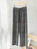 Pantalones Anchos de Pedrería para Mujer 2026 Primavera/Verano Nuevos Pantalones Versátiles de Hilo Plateado con Efecto de Caída Pantalones Anchos hasta el Suelo para Mujer