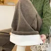 Pantalones Mochi Marrones para Mujer, Forro Polar Otoño e Invierno 2025 Nuevos de Cintura Alta Rectos con Caída Primavera y Otoño Cachemira Sueltos de Pierna Ancha