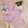Pijama feminino best-seller transfronteiriço, conjunto de regata canelada casual, disponível em tamanhos grandes, atacado de roupas caseiras femininas para comércio exterior