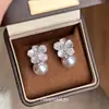 Fangtangjia Manta de Início de Primavera Nova Brincos de Flor Pérola Rosa Claro Luxo Acessível Design Exclusivo de Nicho