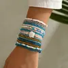 Pulsera Bohemia de Perlas de Imitación y Cuentas de Arroz con Concha Ccb Cuentas Elásticas Trenzadas Set de 17 Piezas