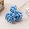Flores de Seda Flores Artificiales Plantas Verdes Flores Artificiales Rosa de 3 Cabezas Textura de Malla Flores de Rosa Paisajes de B&B Ramilletes de Boda Arreglos Florales Ramilletes de Flores Decorativos