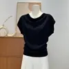 Suéter de Tricô de Seda Gelada Manga Curta com Gola Swing Estilo Coreano Feminino Camiseta de Verão Nova Cintura Apertada Afinando Top de Ombro Sensação de Alto Padrão