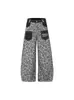 Jeans Retro Americano con Bolsillo de Parche Estampado de Leopardo Unisex Nuevos Holgados Estilo Callejero Pantalones Casuales de Pierna Ancha