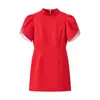 Vestido rojo con cuello de lazo para mujer, estilo europeo y americano, nuevo para el verano 2024, venta al por mayor