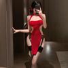 Fei Mu Gao Shun Open File Piece Strap Veludo Moda Nacional Cheongsam 6701 Sexo Lingerie Sexy Puro Nude Quadril terno