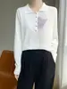Suéter de Lã Penteada Feminino Solto Redutor de Idade Seda de Amora Manga Longa Fino Gola Polo Interna Estilo Ocidental Camisa Base