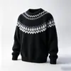 Suéter jacquard Fair Isle de cuello redondo para hombre, diseño de moda de otoño, top cálido casual engrosado para pareja