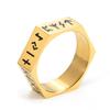 Anillo de Acero Titanio con Dibujo de Alambre Vikingo Nórdico Transfronterizo, Runas Luen, Seis Lados, Anillo Personalizado para Hombre, Estilo Neutro, Primera Joyería