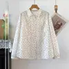 Colección de otoño 2026: Estilo japonés y coreano, estampado floral pequeño, cárdigan de mujer con cuello, camisa de manga larga, top casual y holgado
