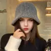 Sombrero de Pescador Estilo Coreano para Hombres y Mujeres, Color Sólido, Nuevo Estilo Otoño e Invierno, Circunferencia de Cabeza Grande, Sombrero de Punto Adelgazante, Elegante Versátil Sombrero de Lana