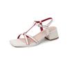 Sandalias de Verano Color Dopamina Estilo Coreano Tacón Grueso Tacón Medio Punta Cuadrada Punta Abierta Hebilla para Mujer 41 talla grande