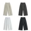 Pantalones anchos plisados con silueta suave y hebilla del mismo color, pantalones de pierna ancha y cintura suelta, pantalones rectos grandes y sencillos de primavera para mujer
