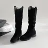 Botas altas largas plisadas de tacón grueso retro 2026 nuevas otoño que aumentan la altura botas largas Maillard botas de montar vaqueras occidentales