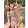 Chaqueta de punto tipo cárdigan para mujer, primavera y otoño, chal fino de seda helada con protector solar, vestido de verano con tirantes, ropa de abrigo
