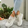 Zapatos Casuales de Mujer de Malla Transpirable de Caña Baja con Cordones y Suela Gruesa Ligeros Cómodos Zapatos Blancos