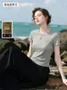 Camiseta de Lino para Mujer, Top de Lino de Manga Corta, Moda de Verano de Alta Gama, Estilo Nuevo, Fresco y Cómodo
