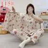 Pijama lindo de cachorro de manga larga para mujer, primavera, otoño, verano, algodón nube de manga corta, pantalón largo, conjunto de tres piezas, ropa de casa de dibujos animados