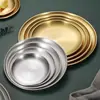 Placa de Barbacoa Estilo Coreano Hecha a Medida para Comercio Exterior Transfronterizo Plato de Cena de Acero Inoxidable 304 Plato Redondo Estilo Ins Plato de Postre Plato para Filete Comida Occidental