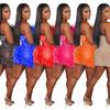 C6669 transfronterizo AliExpress Amazon moda europea y americana para mujer vestido de falda de plumas de malla de color sólido con pedrería