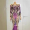 Vestidos de Gala Morados Brillantes con Pedrería Sexy para Mujer Vestido de Celebración de Cumpleaños para la Noche Ropa para Fiesta en Discoteca