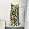 Saia Moda Plissada Elástica na Cintura Estampada Retro Europeia e Americana Transfronteiriça para Mulheres Saia Longa Linha A Cintura Alta Roupa de Trabalho Verão