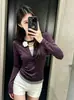 Nueva camiseta de otoño estilo coreano para chica popular, cuello medio abierto, diseño de dos piezas falsas con botones a rayas, ajuste ceñido, manga larga, para mujer