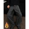 Calças xadrez grossas forradas de lã masculinas outono e inverno estilo americano high street pit bonito vibe solto perna larga reta casual calças compridas