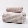 Suministro Transfronterizo de Toalla Gruesa de Terciopelo de Coral y Combinación de Toalla de Baño, Absorbente, Suave y Sin Pelusa, Toalla de Baño de Rayas Anchas de Tres Colores