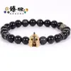 Superventas Amazon Europeo y Americano Transfronterizo Ágata Negra Casco Espaciador Metálico Joyería de Gama Alta de Moda Pulsera Al por Mayor
