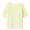 Nuevo top de punto de manga corta de color caramelo para verano hecho de seda y hilo de papel lyocell, camisa casual de protección solar con cuello redondo para mujer