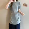 2026 Verano Nuevo Moda para Mujer Tallas Grandes Diseño Elegante Cintura Adelgazante Plisado Abertura Vestido Camiseta Top para Mujer