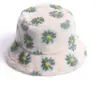 Estilo K de Otoño e Invierno Sombrero de Pescador con Estampado de Margarita Felpa Popular Versátil Viaje Cálido Sombrero de Copa de Piel de Conejo