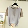 Moletom de Seda Gelada de Manga Curta de Verão Camiseta de Manga Meia Manga para Estudantes Femininas Estilo Coreano Casual Solta Versátil Peça Externa