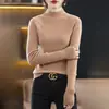 Blusa de malha longa outono e inverno transfronteiriça, nova blusa de base feminina canelada elegante de caimento justo, suéter de gola alta