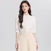 Nueva Moda Primavera/Verano 2026 Camisa Blanca para Mujer, Estilo Diosa Elegante, Blusa Profesional para Mujer que Va al Trabajo, Top de Manga Media
