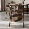 Silla de Comedor de Nogal Negro Norteamericano Silla de Ocio con Respaldo de Cuero Suave Madera Maciza Silla de Lectura con Reposabrazos Estilo Italiano Simple para el Hogar