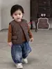 Conjunto de Invierno Súper Elegante para Niño Pequeño Bebé de Un Año Niño Ropa de Invierno Cálida Chaleco Pantalones Largos con Forro de Terciopelo Conjunto de Tres Piezas