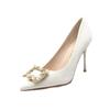 Tacones Altos de Punta para Niñas, Zapatos de Boda Versátiles de Hebilla Cuadrada con Pedrería y Perlas para Mujer, Nuevos de Primavera 2026, Zapatos de Salón de Tacón de Aguja