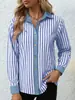 Site independente eBay comércio exterior transfronteiriço camisa listrada color block primavera-verão para mulheres, simples e elegante, retalhos, colarinho dobrável, modelagem solta