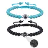 Pulsera Proyectora 100 Idiomas Europa y América Transfronteriza Te Amo Piedra Volcánica de 6 mm Turquesa Blanca Pulsera de Pareja