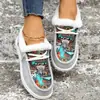 Sapatos de Algodão Femininos de Tamanho Grande para Exportação, Novo Estilo Outono e Inverno 2025, Botas de Algodão Femininas com Cadarço e Bico Redondo, Estilo Europeu e Americano, Sola Lisa, Forradas com Lã, Sapatos de Algodão Quentes para Mulheres