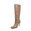 Botas de Caballero de Super Cuero para Mujer Botas Altas Otoño Nuevo Estilo Elegantes Botines Delgados de Tacón Alto Botas Altas hasta la Rodilla Botas Rectas para Mujer