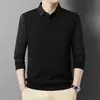 Férias de Outono e Inverno Conjunto de Duas Peças Veludo Espessado Elegante Camisas Polo Masculinas para Meia-Idade e Idosos Suéteres Quentes Suéteres Masculinos com Gola