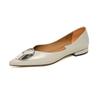 Sapatos de couro de vaca de primeira camada de outono com ponta fina, fivela de metal, salto baixo, feito à mão, calçados femininos de couro sem cadarço