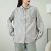 Foto Real de Camisa de Manga Longa de Algodão e Linho Vintage com Gola Peter Pan, Design Artístico Original, Camisa Básica Primavera e Outono 2026